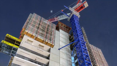 High-resolution time-lapse still of the Aland Tower construction