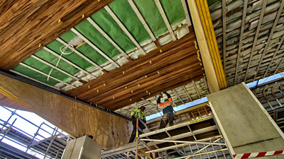 Timber ceiling being installed inside the Pirramimma residence
