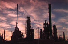 Long-term industrial video production of BP Refinery upgrade at night.