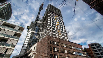 Low-angle view of a Sydney high-rise building under construction